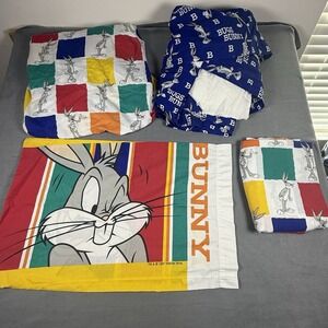 5 Piece Bugs Bunny Twin Bedding Set Colorblock‎ Vintage 1997 With Comforter